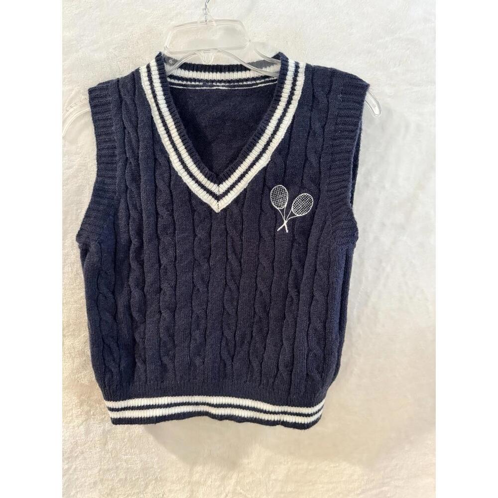 Shein Sweater Vest Woman’s Cropped Cable Knit Tennis Preppy Size Med